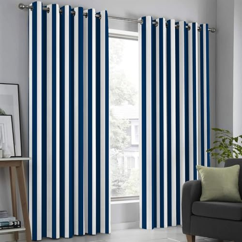 DSRDRFG Blickdicht Vorhänge Marineblaue Streifen 70x120cm(BxH) Modern Maritim Thema Verdunkelungsvorhang mit Ösen, Gardinen Wohnzimmer Schlafzimmer Fenster Deko, Thermovorhang 2er Set