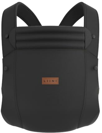 LIINI® Babytrage aus Baumwolle (Schwarz) – ab Geburt (3,5 kg) bis 15 kg, verstellbare Träger, Kopfstütze, Klickverschluss, ergonomisch & bequem – CE EN71-3 & SGS EN13209-2