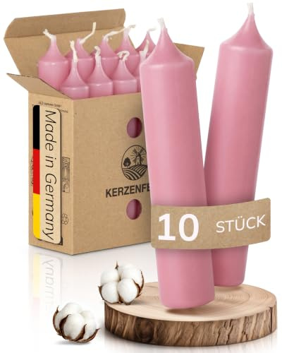 Kerzenfeld® Kurze Stabkerzen Rosa, 2-fach getaucht, 10cm x 2,2cm | Made in Germany, Bunte Kleine Kerzen - Ohne Tropfen & Rußen - RAL-Zertifizierte Tafelkerzen, Tischdeko für Zuhause oder Event