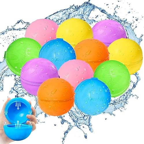 Wiederverwendbare Wasserbomben 12er Set Schnellbefüllung Selbstschließend Wasserspielzeug für Pool Strand Sommer Outdoor