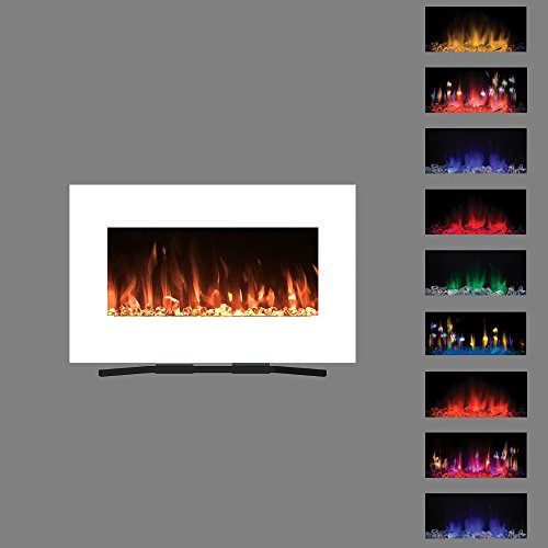 2025 PREMIUM PRODUCT TruFlame 36inch White Wall Mounted Electric Fire with 10 colour Flames (Pebbles, Logs and Crystals)!