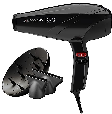GA.MA Italy Professional, Asciugacapelli Pluma 5500 Oxy-Active, Phon Professionale con Motore AC Italiano da 2400 W, Tecnologie System C e Oxy-Active per Capelli Brillanti e Senza Crespo, Nero