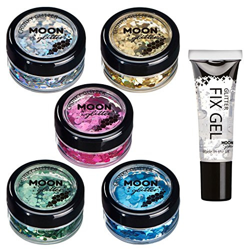 Holographischer grober Glitzer von Moon Glitter - 100% kosmetische Glitzer für Gesicht, Körper, Nägel, Haare und Lippen - 3g - Set mit 5 Farben