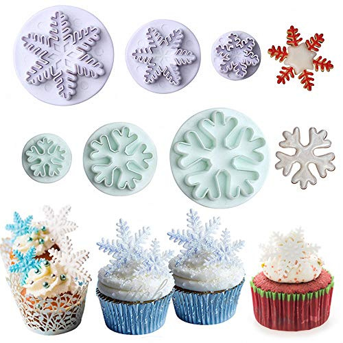 HiParty 6Pcs/Set Snowflake Fondant Cutter, Cookie Cutter Set with 6 Snowflake Shapes, White/Transparent, Plastic, Hand Wash Only