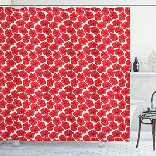 ABAKUHAUS Aloha Duschvorhang, Tropical Summer Flora Szene, Stoffliches Gewebe Badezimmerdekorationsset mit Haken, 175 x 180 cm, Dunkle Koralle Braun