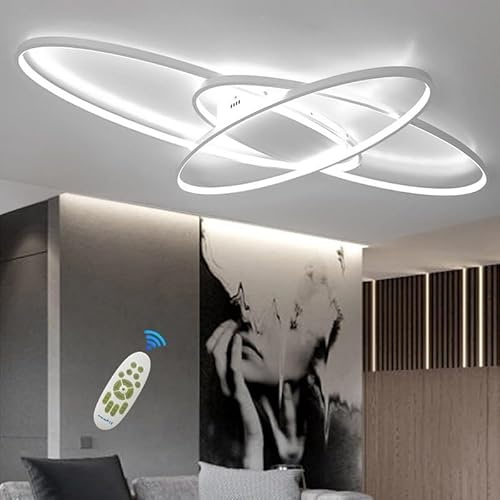 MQW Modern LED Deckenleuchte Dimmbar Deckenlampe mit Fernbedienung 62W Weiß | 130CM Wohnzimmer Lampe Decke Modern-Design, Schlafzimmerlampe 3000K-6000K für Schlafzimmer Esszimmer Wohnzimmer Flur Büro