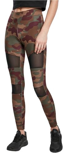 URBAN CLASSICS Leggings Donna Motivo Mimetico con Retina Trasparente, Camo Tech Mesh, Materiale Opaco - Pantaloni Sportivi, Taglia: M Colore redwood camo