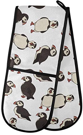 Moyyo Oven Glove Cute Puffin Sea Bird Double Oven Glove Heat Resistant Kitchen Oven Mitt with Soft Quilted Cotton Lining Filling Pot Holders for Basking Cooking Pizza Microwave