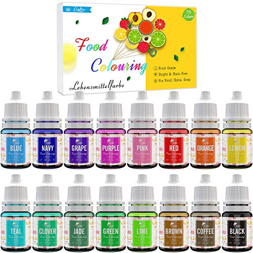Lebensmittelfarbe 16 Farben - Flüssige Lebensmittel Farben zum Kuchen Backen, Kekse, Macaron, Fondantieren - Lebendiger Lebensmittelfarbstoff für Dekorieren und Airbrush, Kochen, DIY Seifen - je 6ml