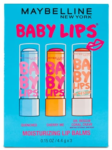 Maybelline New York Baby Lips Moisturizing Lip Balm 3-pack, Lip Care Essentials, 3 Shades