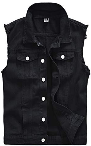 Hombre Clásico Chaleco Sin Mangas de Mezclilla Chaqueta de Jeans Sin Mangas Retro Chaqueta Vaquera Slim Fit Cazadora Denim Chaqueta Casual,Negro,L