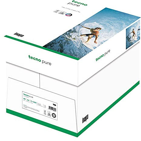 inapa Recycling-Papier premium, Druckerpapier tecno Pure: 80 g/m², A4, 2.500 Blatt (5x500), hochweiß