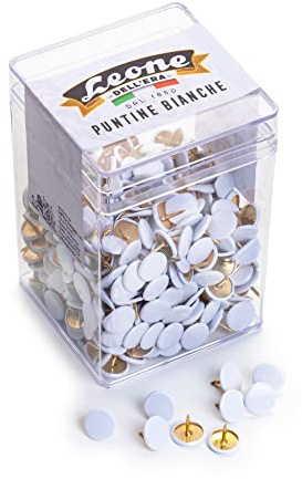 Lot de 500 punaises colorées Blanches Leone Dell'Era – Bocal Transparent – Fabriqué en Italie