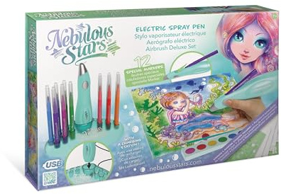 Nebulous Stars Areógrafo Eléctrico - Kit de Pintura con Plantillas y Pegatinas