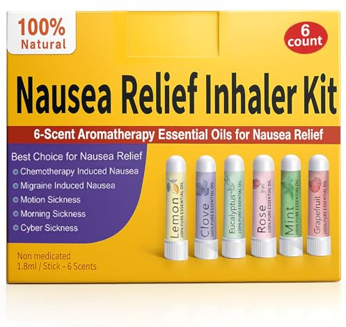 Hion Nausea Relief Inhaler 6 pcs for Motion Sickness and Pregnant Women Morning Sickness, Aromatherapy Natural Essential Oils Inhalers