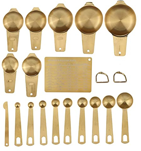 18PCS Messbecher Set, Messbecher Edelstahl Gold Kaffeelöffel Cup Set Backwaage Löffel Spülmaschinenfest Messlöffel Set