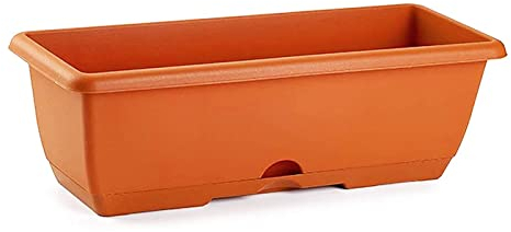 Acan Tradineur - Jardinera para balcón con Plato Integrado - PLFT - Fabricado en plástico - Capacidad de 8 L - 17 x 40 x 19,5 cm - Color Marrón