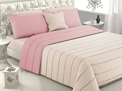Viterbo Biancheria - Piumone Letto Singolo, Trapunta Singola Invernale Made in Italy, Imbottitura di 300 Gr/Mq, Coperta Copriletto (Singolo (4109), Rosa Cipria/Panna)