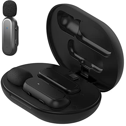YANGM Microfono Lavalier wireless per Tipo-C e IOS, Plug & Play 2,4 GHz con custodia di ricarica Tre modalità audio per live streaming Vlog registrazione video riduzione del rumore sincronizzazione