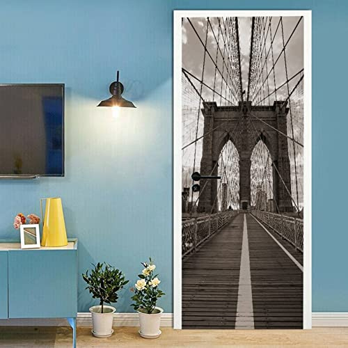A.Monamour Türtapete Selbstklebend Türfolie Türposter 3D Brooklyn-Brücke In New York City Vinyl Folie Türdeko Tapete Wandbild Türaufkleber Türtattoo 77 x 200 cm