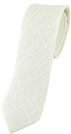 TigerTie - schmale Designer Krawatte in cremeweiss Uni - 100% Leinen - Krawattenbreite 5,5 cm