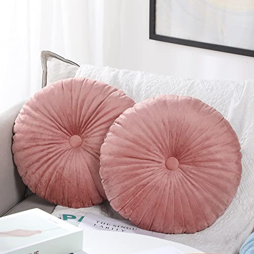 2 Stück Runde Kissen 13,8 Zoll Dekorative Runde Samt Bodenkissen Kleine Kürbis Kissen für Wohnzimmer Schlaf Sofa (Rose)