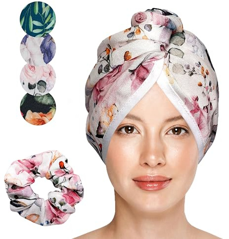 JOCERO - Bamboo Hair towel with button - hair towel wrap for long and wet hair - quick drying and super absorbent hair turban towel for women - anti frizz curly hair towel (Pink)