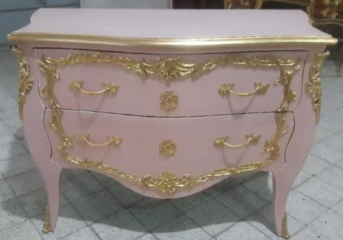 Casa Padrino cómoda Barroco con 2 cajones Rosa/Oro - Cómoda de Madera Maciza Hecha a Mano en Estilo Barroco - Muebles de Dormitorio en Estilo Barroco - Muebles barrocos - Noble y Magnífico