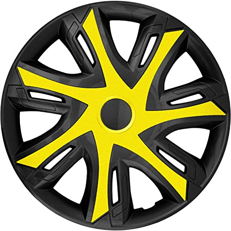 NRM N-Power Tapacubos para Llantas de Acero Embellecedores de Rueda Bicolor Juego de 4 para Vehículo KFZ Plástico ABS (Amarillo/Negro, 14)