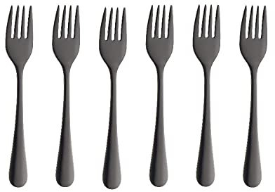 VILLA ITALIA Elegantes Kuchengabel - Set schickes Besteck Set Tafelbesteck Chromiklstahl 6 Stück Set für 6 Personen SLIM BLACK