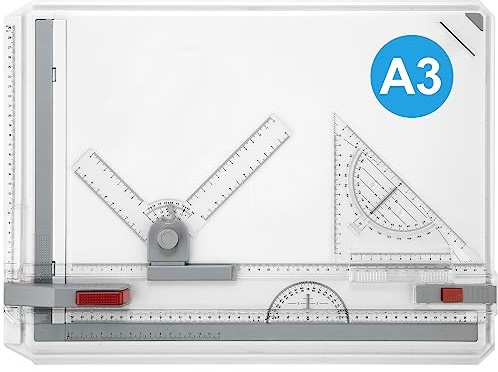 Himimi A3-Zeichenbrett, Zeichentisch, Multifunktionaler Zeichenbretttisch mit Klarem Lineal, Paralleler Bewegung und Winkelverstellbarem Messsystem für Ingenieure und Student