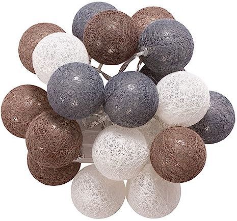 IDIMEX Lichterkette Amici mit 20 Baumwollkugeln in weiß/grau/braun, Lichtergirlande mit LED Licht warmes weiß, Cotton Balls Girlande batteriebetrieben