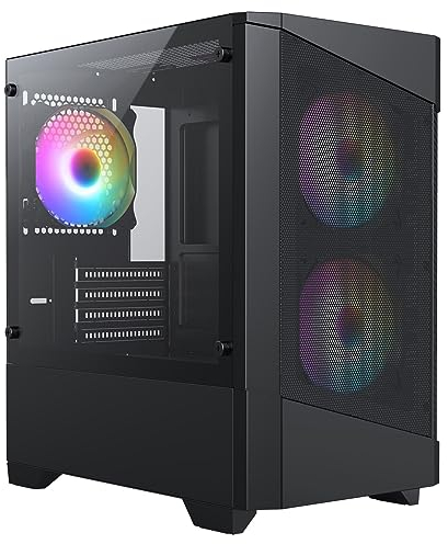 CiT Level 1 Airflow Micro-ATX PC Gaming Case M/ATX with Mesh Front Panel & Tempered Glass Side Panel with with 3 x RGB Rainbow Fans Included | Black