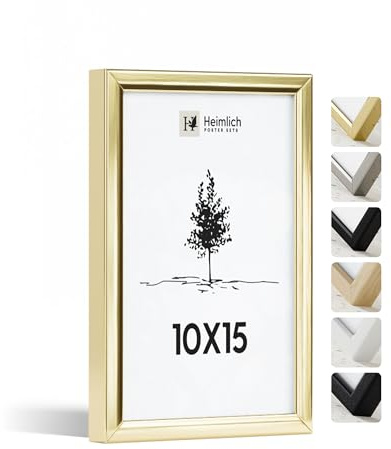 Heimlich Fotorahmen aus Aluminium – 10 x 15 cm, Gold | Heimlich® – Robuste Kleine Bilderrahmen Aus Metall – Wandhalterung Oder Tischaufsteller