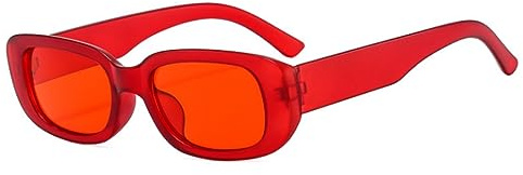 qinqilanqi-S Vintage Rechteckig Rot Sonnenbrillen für Damen Herren UV400