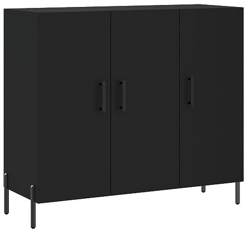 vidaXL Sideboard, Kommode mit viel Stauraum, Mehrzweckschrank Anrichte für Wohnzimmer, Schrank Beistellschrank Metallbeine, Modern, Schwarz Holzwerkstoff