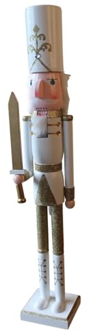 Garden Market Place Large Christmas Nutcracker Figure 70cms Tall- Gold and White Design