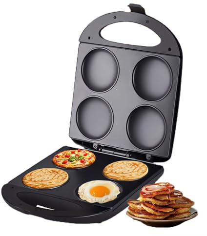 QUTBAG Crêpière électrique 1600 W, crêpière de Table à 4 Trous avec contrôle Automatique de la température, Plaque chauffante Double Face pour Faire crêpes, Hamburgers, Pain Plat, omelettes