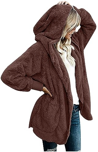 Ceboyel Womens Fleece Teddy Coats 2023 Trendy Hooded Winter Jacket Shaggy Faux Sherpa Cardigans Fashion Warm Clotheswomens Coats Plus Size Coffee Xxxl