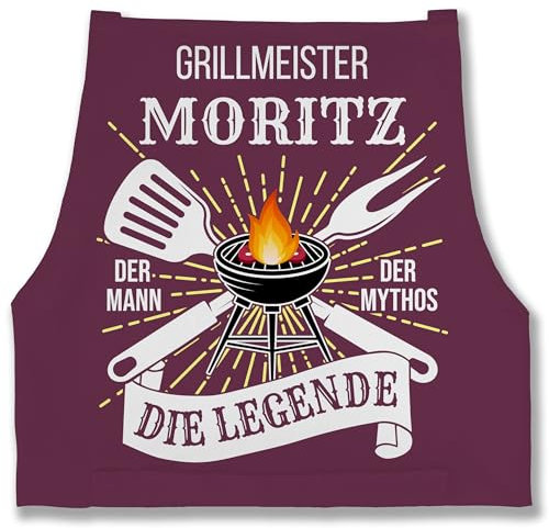 Schürze - Grillschürze Herren Männer - Grillmeister Der Mann Der Mythos Die Legende mit Name - Lustiges Geschenk Grillen Papa Vatertag Geburtstag - 85x69 - Aubergine - für grillzubehör
