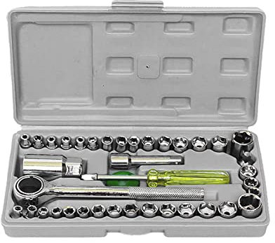 Llave y enchufe,YIWENG Juego de llaves y dados de 40 piezas Juego de llaves de dados de 40 piezas de 1/4'' y 3/8'' Juego de llaves de dados combinadas métricas y SAE Juego de dados de impulsor con lla