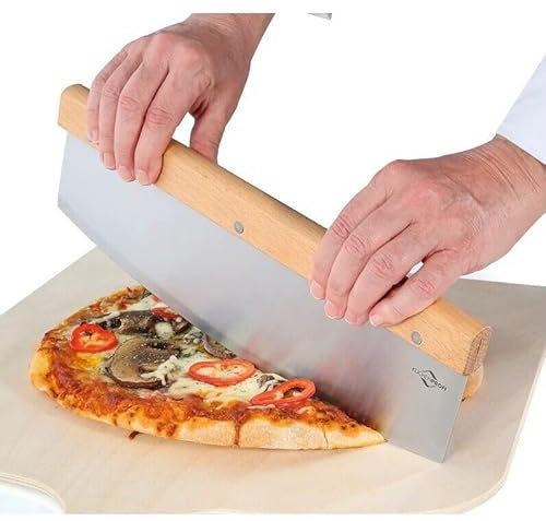 TAGLIA PIZZA A MEZZALUNA LAMA IN ACCIAIO INOX CM 32 E MANICO LEGNO MADE IN GERMANY