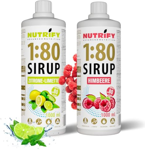 NUTRIFY Vital Fitness Drink 1:80 - Juego de jarabe de 2 x 1 l, limón, lima y frambuesa, concentrado de bebidas con vitaminas y L-carnitina sin azúcar, 160 litros, bebida deportiva baja en calorías, 2