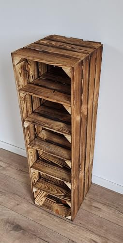 PYXIDAS Scarpiera Alta 2-5 Cassette di Legno per Stoccaggio Corte e Robuste Casse di Legno Pulito-Brucia, Naturale (5 ripiani, Effetto Bruciato)