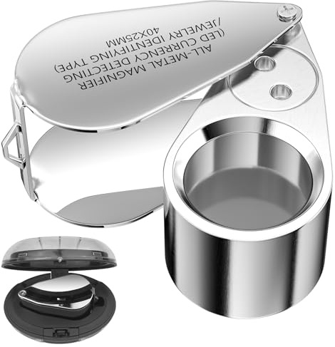 Uootach Lente D'ingrandimento, 40x Gioielli ingrandimento, Lente d'ingrandimento pieghevole in metallo con LED UV e luminosi, Facile da trasportare, per Artigianato, Gioielli, Mappe, Francobolli