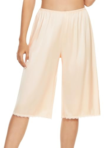 MANCYFIT Pettipants for Women Culotte Slip Bloomers Satin Pant Under Dresses Lace Trim Nude XX-Large