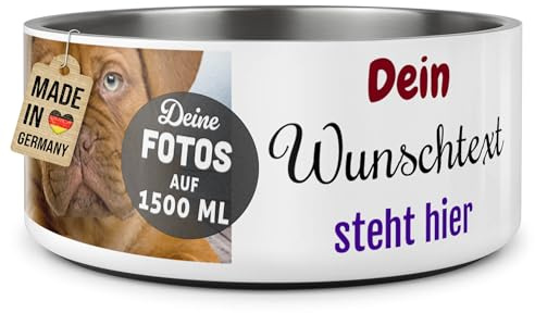 PR Print Royal Hundenapf personalisiert zum selbst gestalten mit Foto-Collage für 2 Fotos & Text - Wassernapf, Fressnapf Hund - Geschenke für Hundebesitzer | Edelstahl, rutschfest 1500 ml
