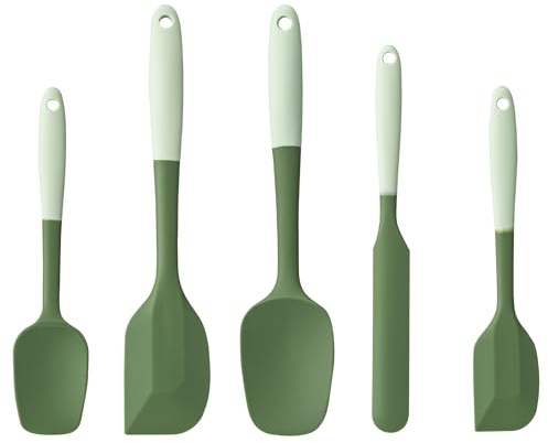 Silicone Spatula Set,5 Piece Food Grade Rubber Spatulas,Double-Green | Spatulas Silicone Heat Resistant for Baking,Cooking,and Mixing High Heat Resistant Non Stick Dishwasher Safe BPA-Free