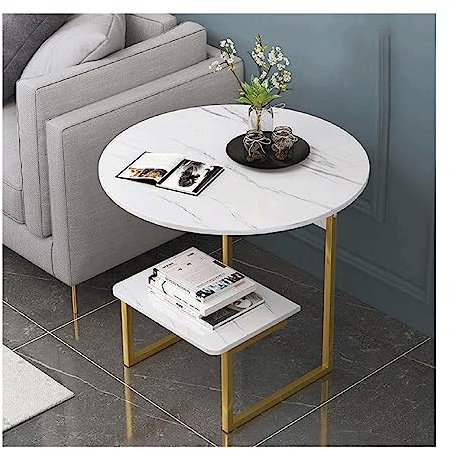 MYVVKIA Moderner Beistelltisch mit Marmorierung, zweistufiger Sofa-Couchtisch, 16-Zoll-Säulentisch, Kleiner Snacktablett-Tisch, Display für Wohnzimmer, Balkon, Schlafzimmersofa