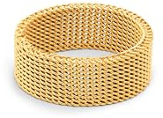 SINGULARU - Anillo Mesh. Acero con Acabado en Baño Oro de 18Kt. Anillo Ancho y Maxi con Altura de 8 mm y Grosor de 1.9 mm. Joyas para Mujer. Talla 16